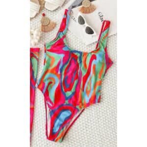 Fashion Nova One Piece Swimsuit Womens 1X Neon Swirl Cheeky Fun Resort Vacation